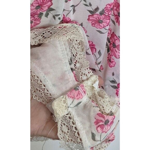 Black Fuchsia Lace Sheer Mesh Floral Button Snap Teddy Boho Preppy Large - Picture 7 of 12